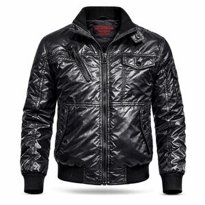 Upstream Division Black Puffer Jacket Mens Large Bomber Coat Zip